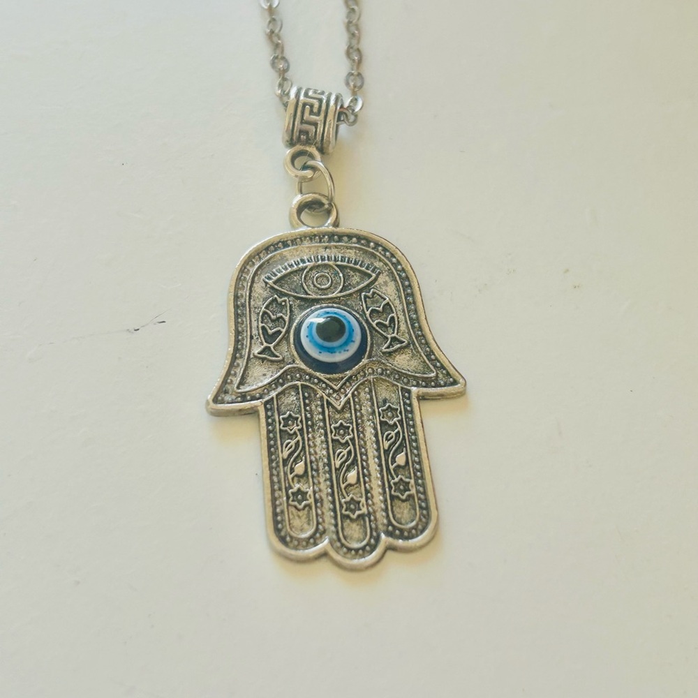 Silver Hamsa Hand Pendant Necklace